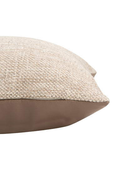Dualsided Square Cushion | Taupe & Brown - Fabric & Faux Leather