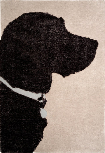 Rug with a black silhouette of a dog on a beige background