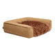 Brown pet bed with fluffy interior on a white background