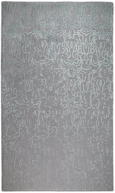 Pebble gray area rug with eucalyptus green abstract pattern. Floor covering for living room or bedroom decor. thumbnail_1