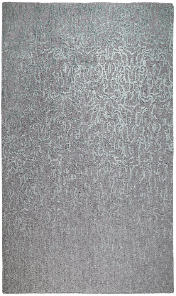 Pebble gray area rug with eucalyptus green abstract pattern. Floor covering for living room or bedroom decor. thumbnail_1
