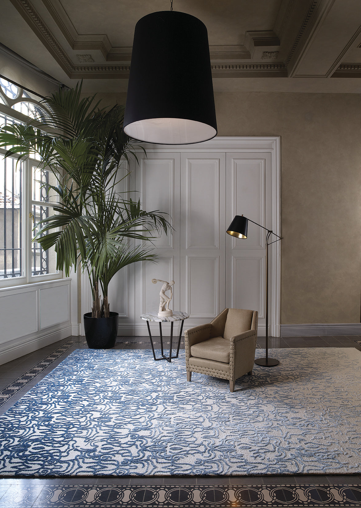 Elegant Pebble Gray & Navy Blue rug showcasing a luxurious interior design, perfect for adding style and comfort to any room. thumbnail_7