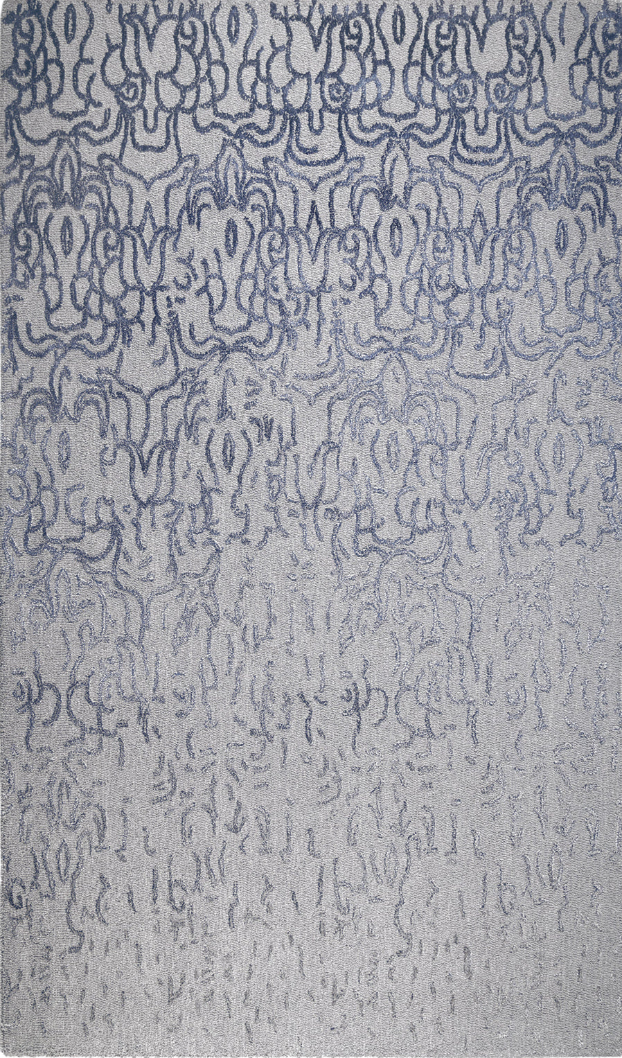 Pebble gray rug with a navy blue fade pattern; subtle, textured design for modern decor. thumbnail_1