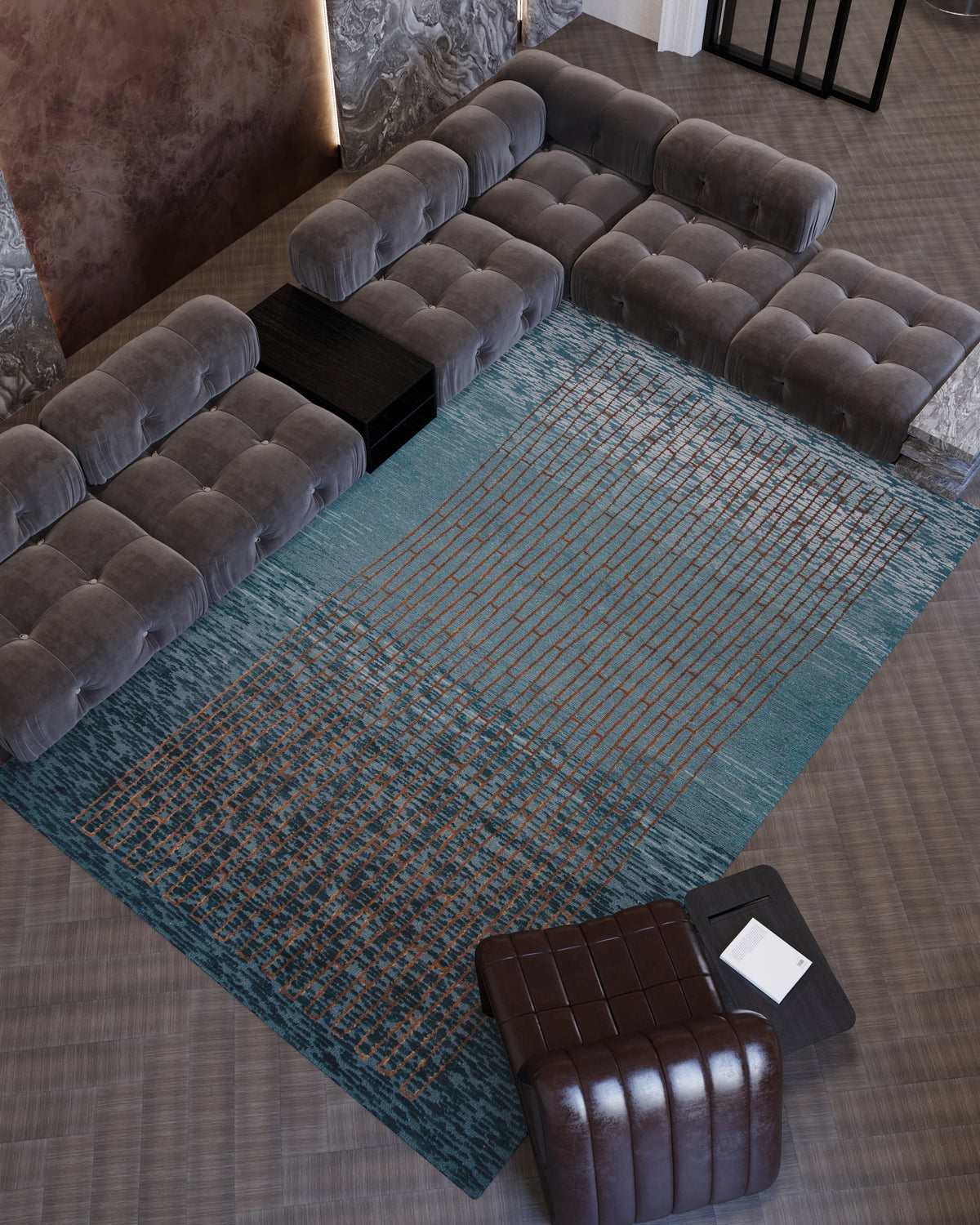 Sectional sofa with a blue rug in a living room setting thumbnail_7