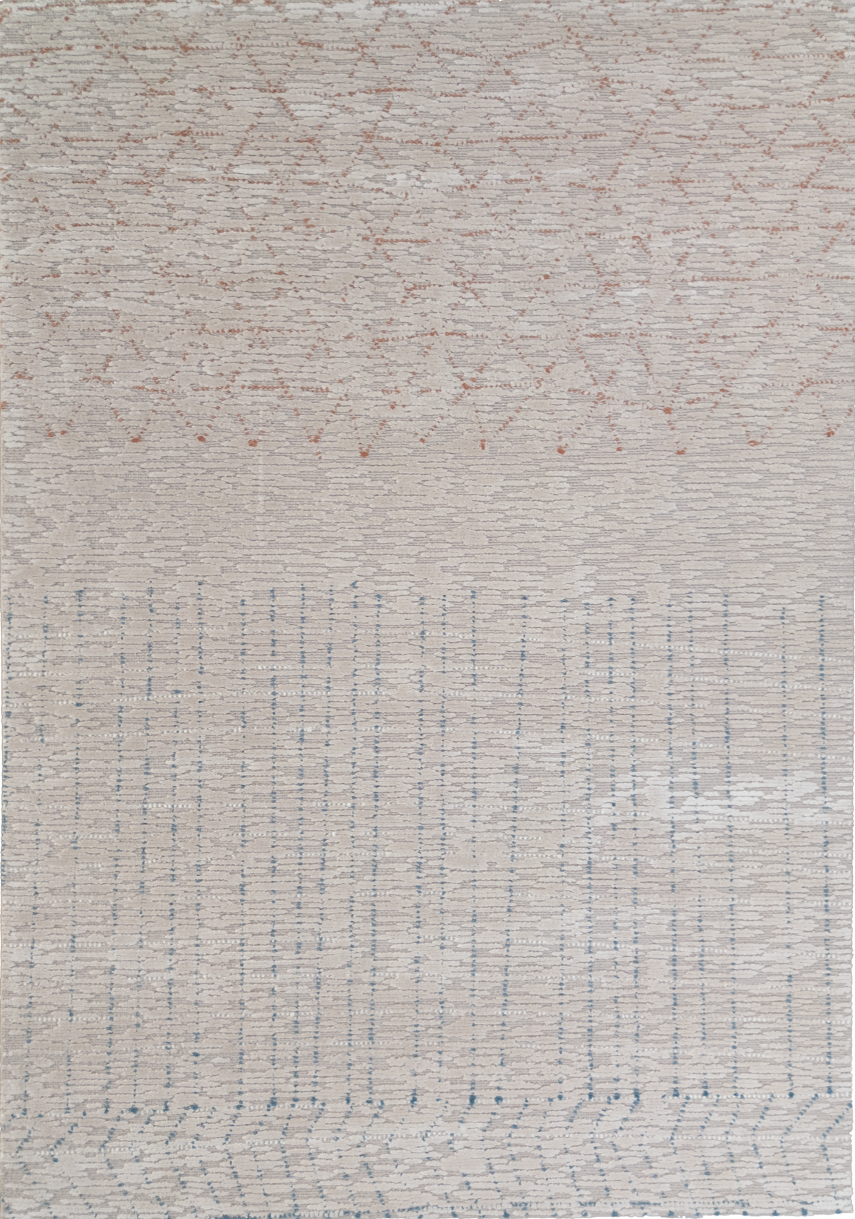 Close-up of the Nomad blue rug, showcasing its subtle geometric pattern and soft, textured weave. thumbnail_1