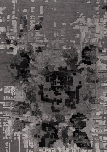 Textured black abstract pattern on the Pixel Rose rug. Contemporary rug design with pixelated floral motif. thumbnail_1
