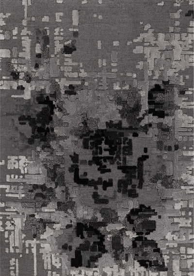 Textured black abstract pattern on the Pixel Rose rug. Contemporary rug design with pixelated floral motif. thumbnail_1