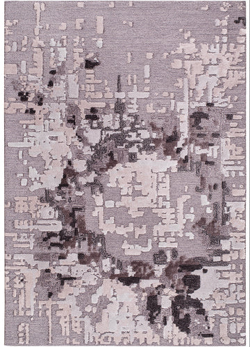 Alfombra gris abstracta con motivo pixelado. Aporta un toque moderno y artístico a cualquier habitación. Detalle de la alfombra «Pixel Rose». thumbnail_1